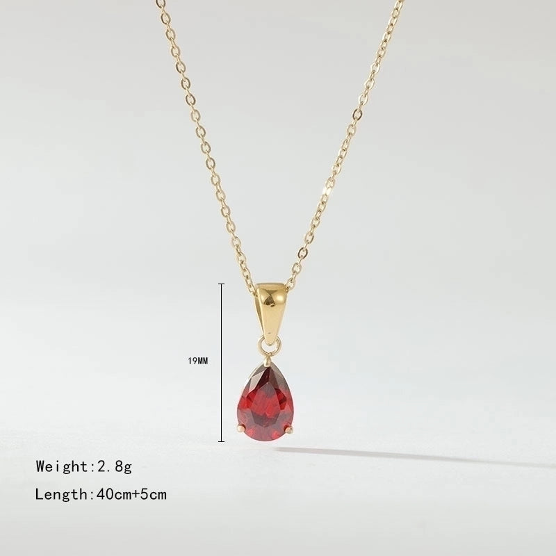2 Pieces Fashion Water Droplets 304 Stainless Steel Zircon White Gold Plated Gold Plated Inlay Necklace