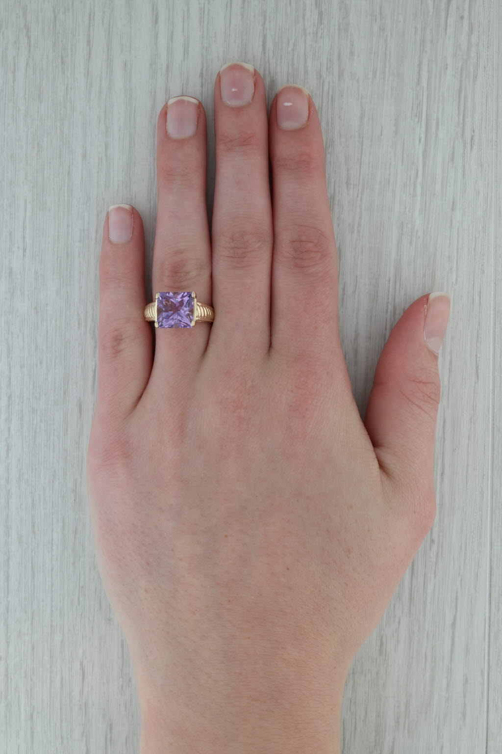 5.15ct Princess Amethyst Solitaire Ring 14k Yellow Gold Size 8 Heart Bridge