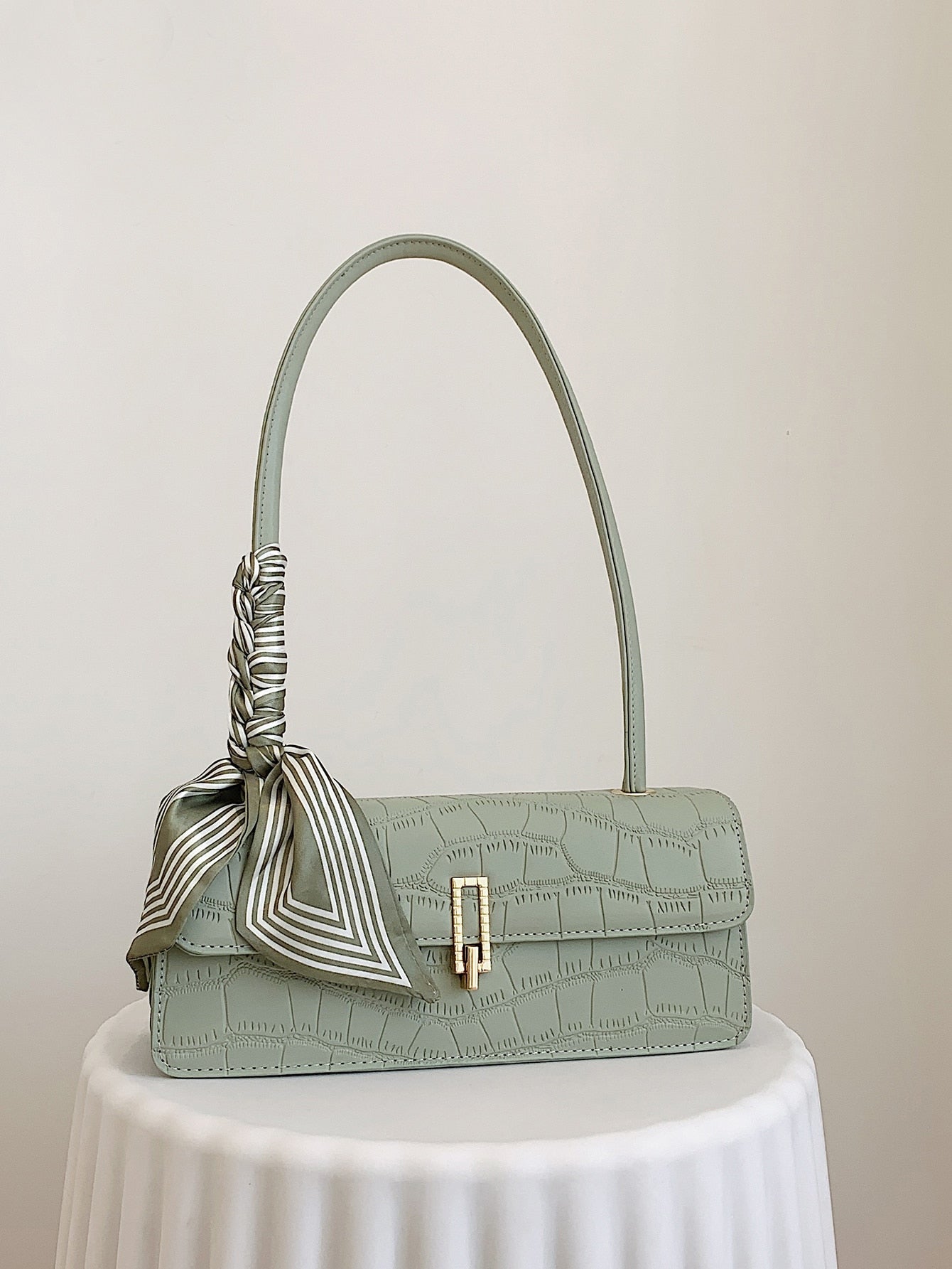 Crocodile Embossed Flap Square Bag