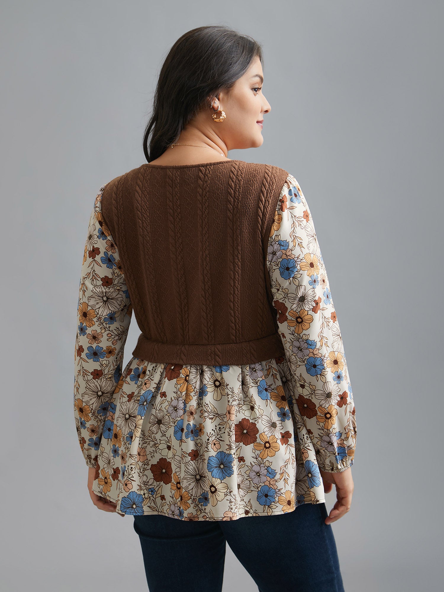 Mixed Texture Floral Combined Blouse