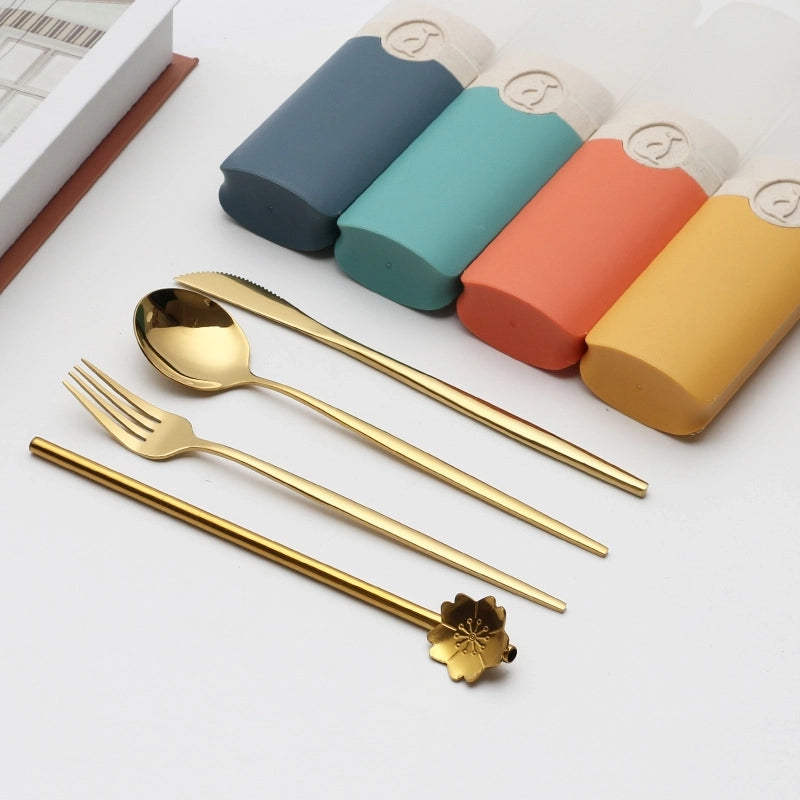 Retro Pastoral Color Block Stainless Steel Spoon Fruit Knife Fruit Fork 1 Set