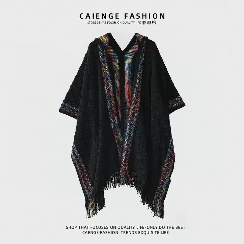 Women's Vintage Style Plaid Solid Color Imitation Cashmere Tassel Shawl