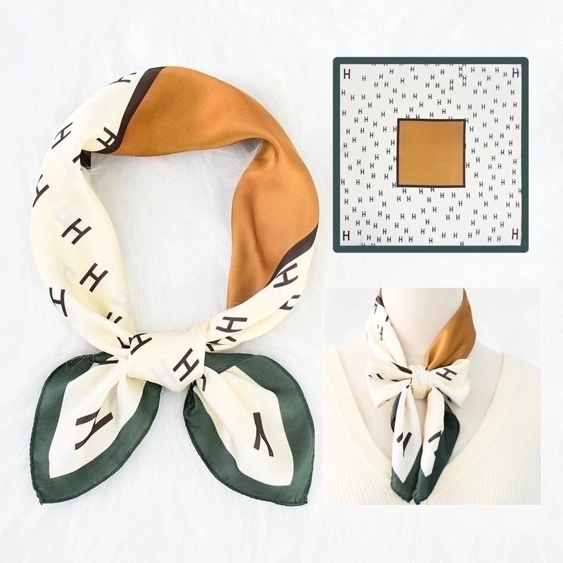 2 Pieces Women's Elegant Plaid Flower Horse Satin Silk Scarf