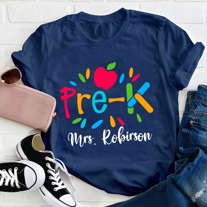 Personalized Grade And Name Apple Teacher T-Shirt