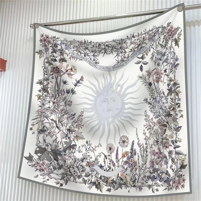 New High Quality Twill Forged Large Square Fashion 90*90cm Printed Silk Scarf Sunscreen Shawl Scarf