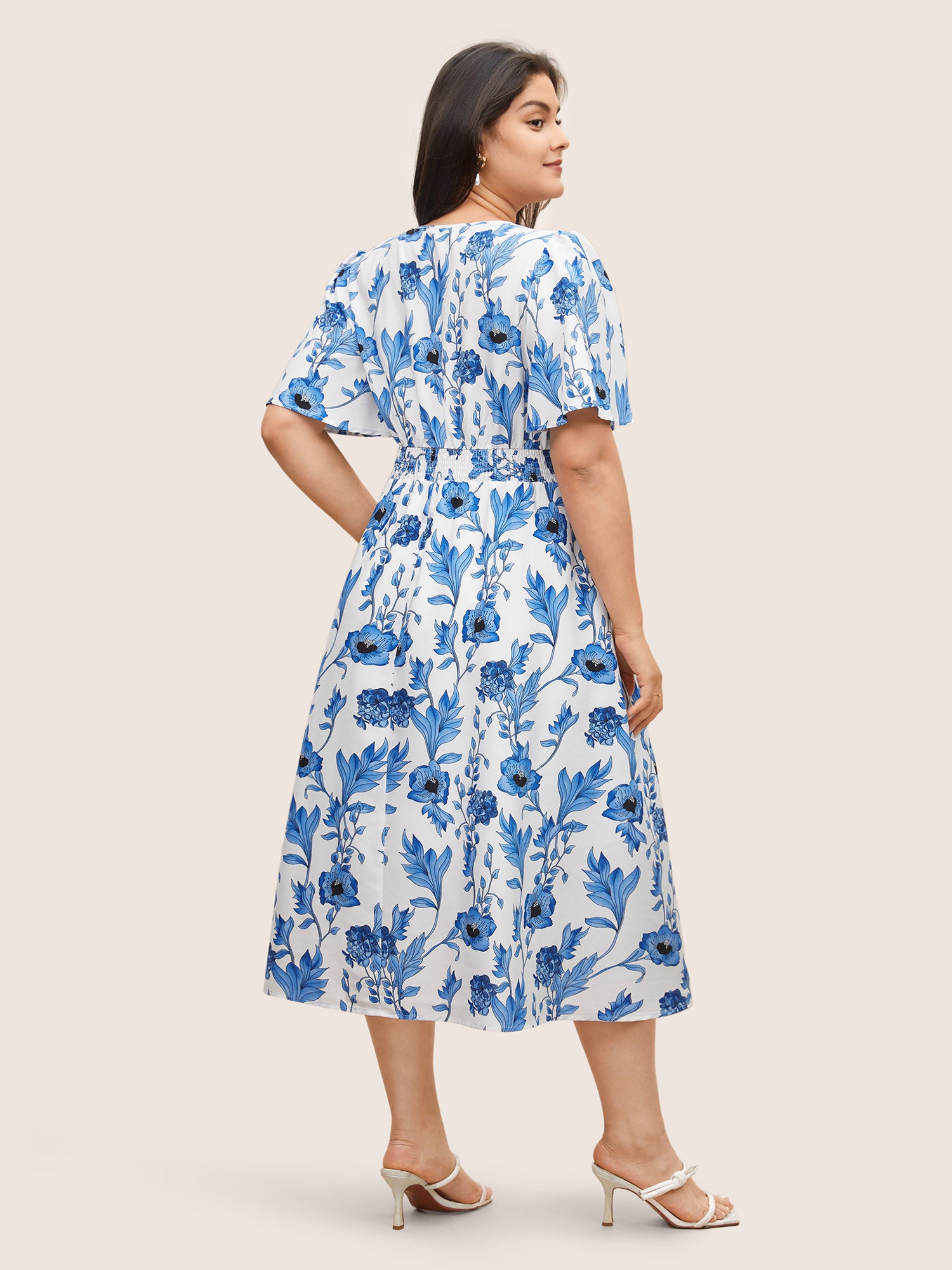 Floral Pocket Shirred Elastic Waist Dress