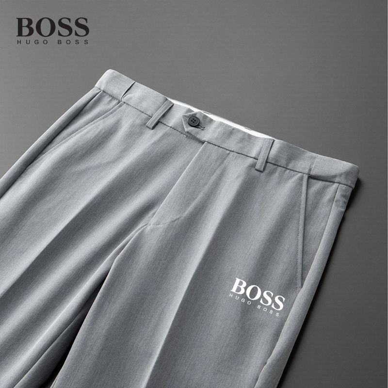 BOSS Luxury Men-s Summer Thin Casual Pants Ice Silk Elastic Drape Suit Pants