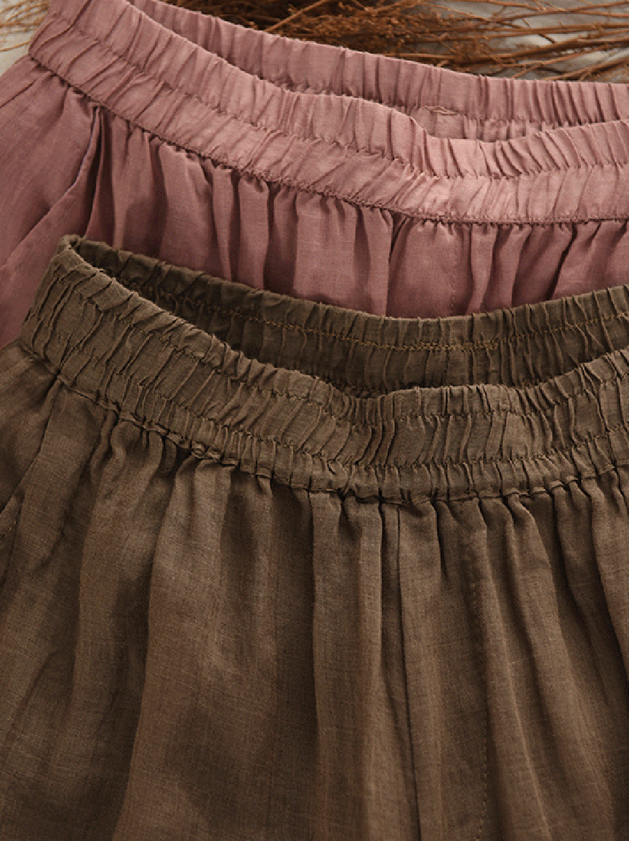 Women Summer Retro Pure Color 100%Ramie Bloomers