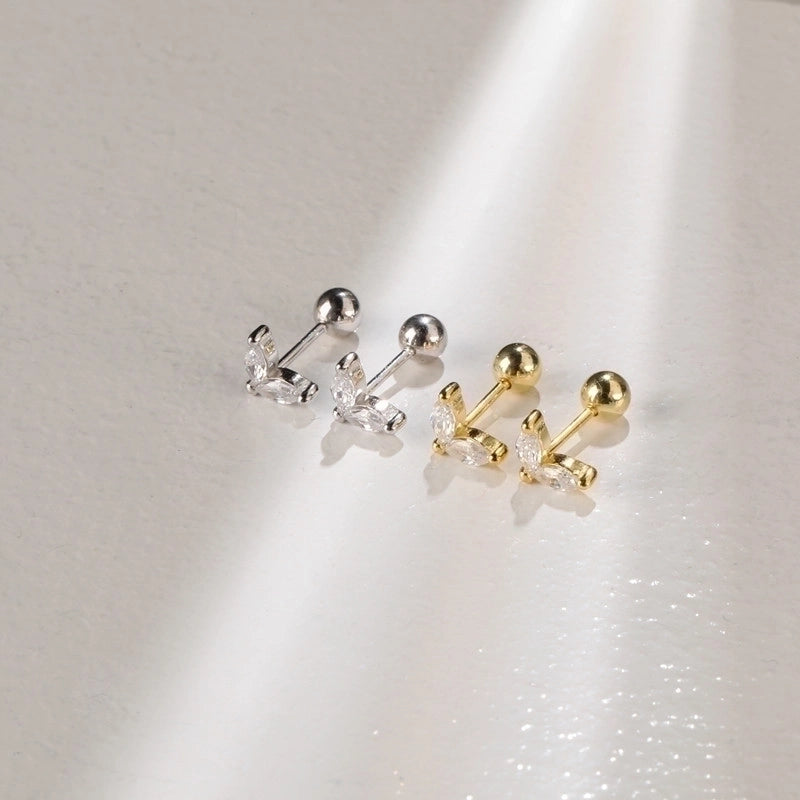 1 Pair Silver Zircon Leaf Ear Studs