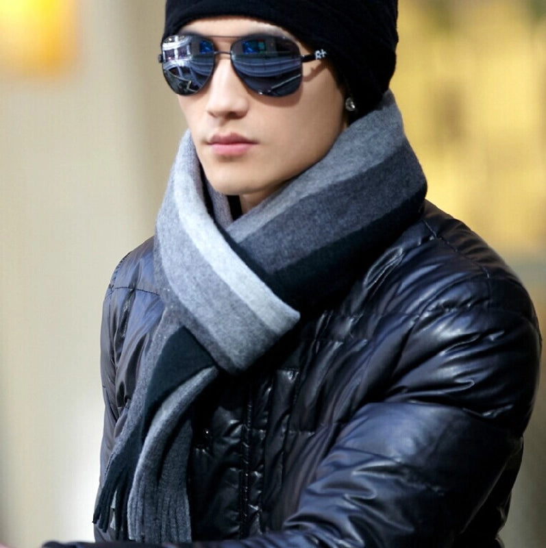 Autumn And Winter Men's Striped High-end Fashion Cashmere Scarf  Warm Trendy Knitted Wool Scarf