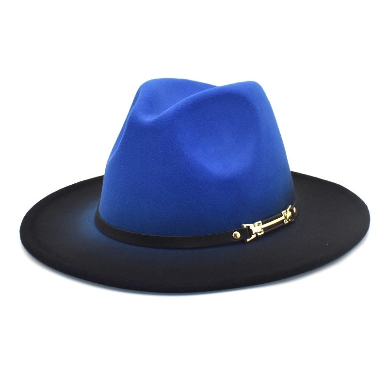 Unisex Fashion Color Block Gradient Color Flat Eaves Fedora Hat