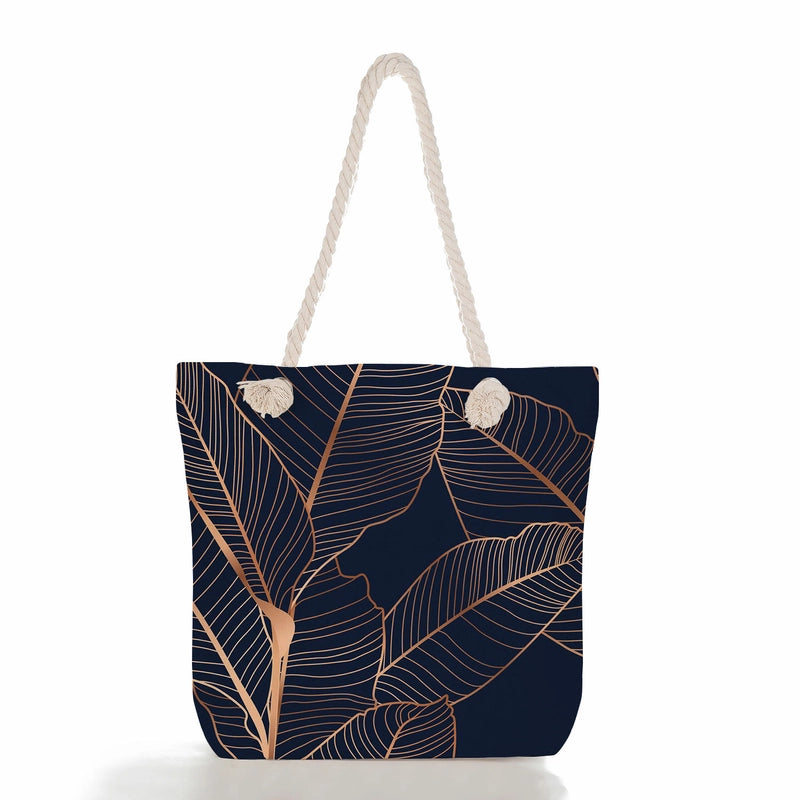 Women's Medium Canvas Geometric Flower Basic Classic Style Square Zipper Tote Bag