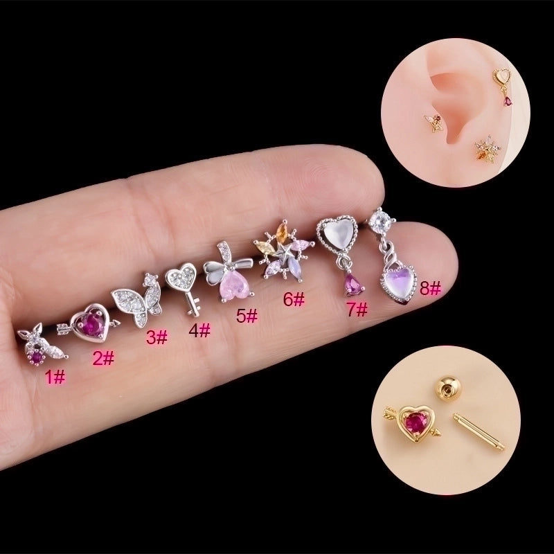 1 Piece Ear Cartilage Rings & Studs Fashion Heart Shape Butterfly 316L Stainless Steel  Copper Plating Inlay Zircon