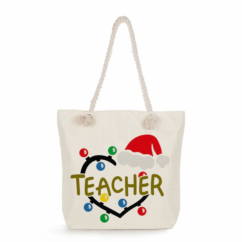 Women's Cotton And Linen Letter Classic Style Square Zipper Tote Bag