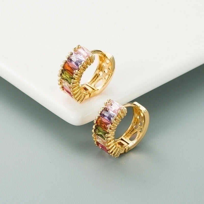 Fashion U Shape Inlaid Zircon Alloy Artificial Gemstones Copper Earrings