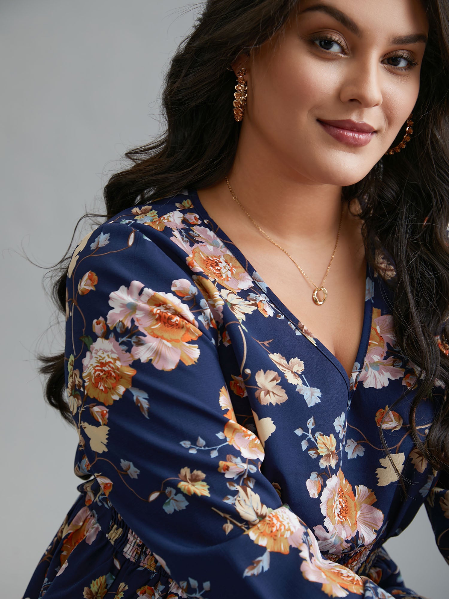 Floral Shirred V-Neck Maxi Dress