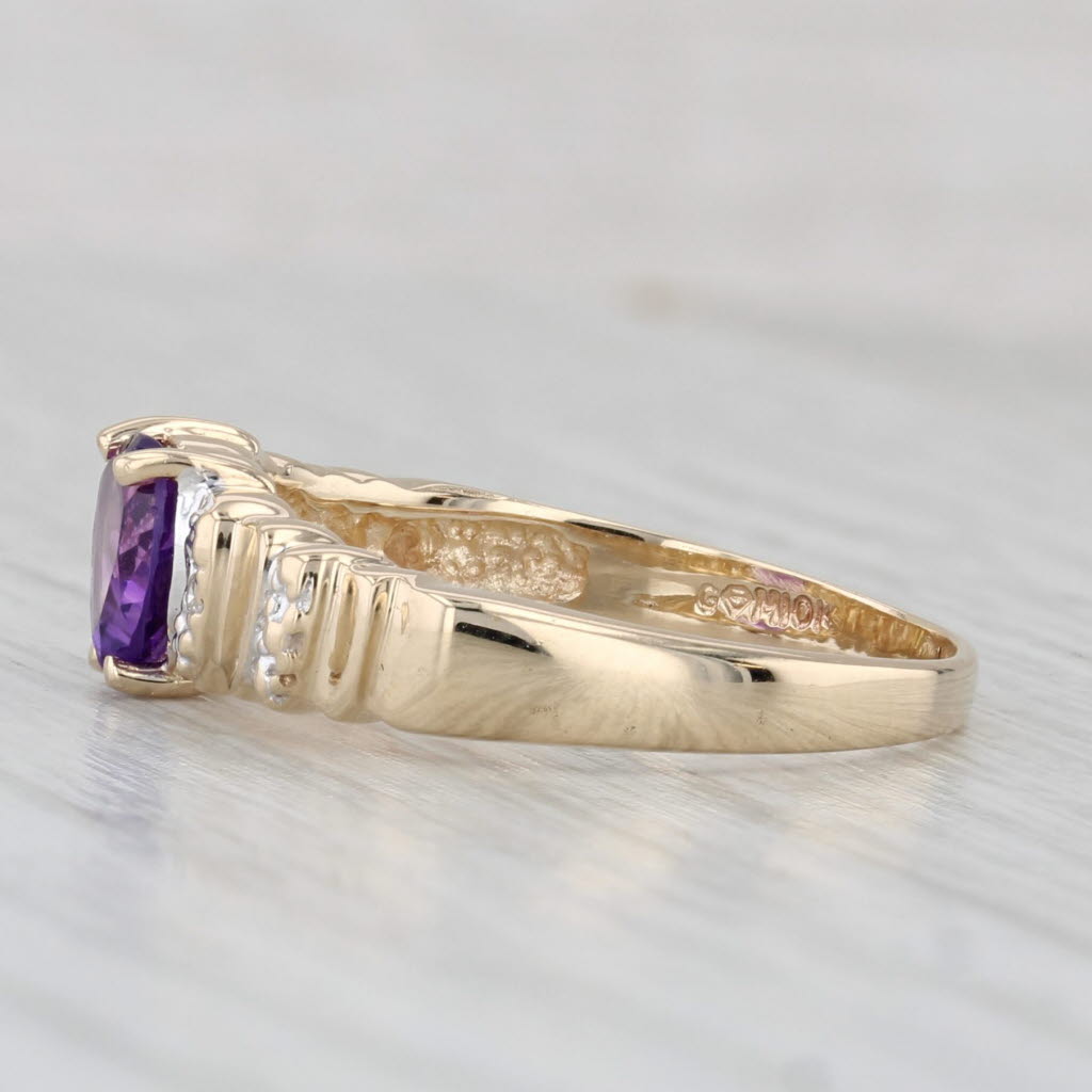 0.57ct Amethyst Heart Diamond Ring 10k Yellow Gold Size 7.5
