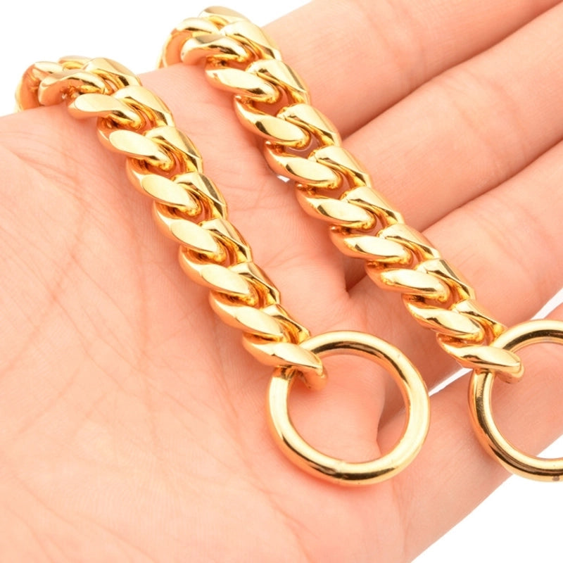 10mm Small And Medium-sized Pet Dog Chain Stainless Steel Titanium Steel Gold Cuban Chain Dog Collar Necklace Cat Chain One-piece Delivery