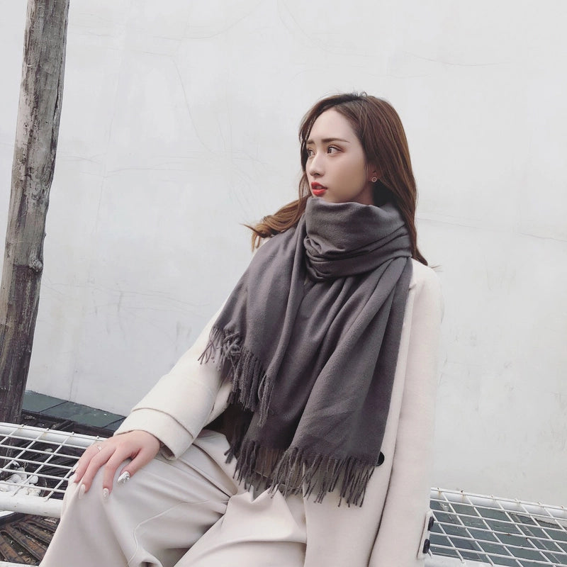 Big Red Scarf Thickened Cashmere Scarf Solid Color Women's Winter Explosions Cashmere Scarf Women's Wool Shawl