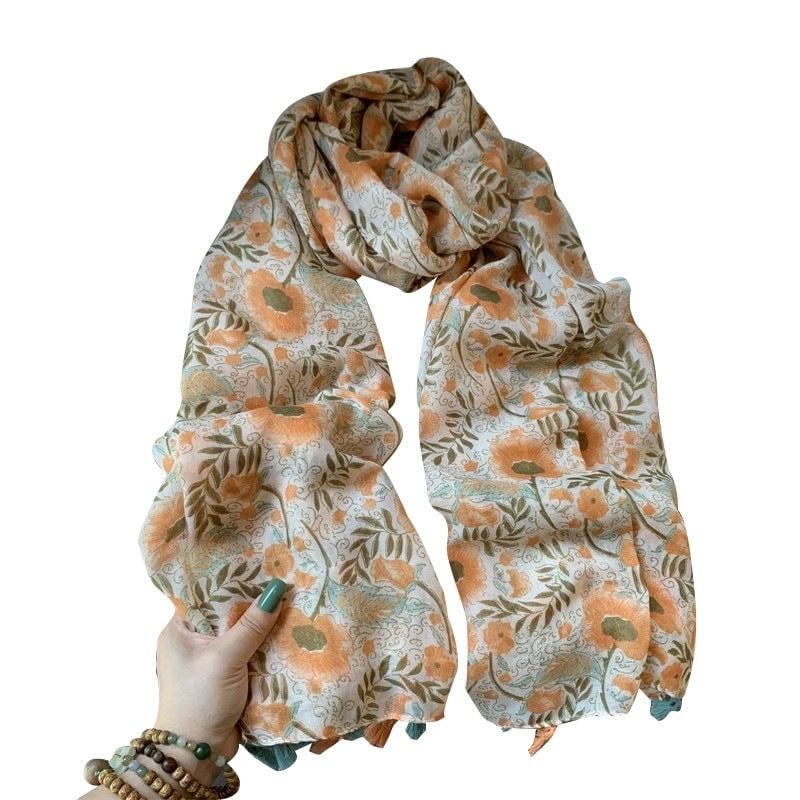 Women's Retro Sweet Flower Polyester Printing Scarf Shawl