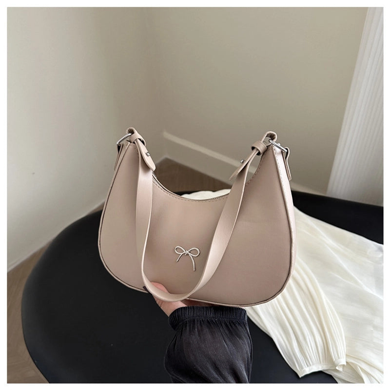 Women's Large Pu Leather Solid Color Bow Knot Streetwear Square Zipper Shoulder Bag