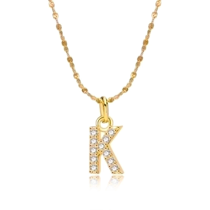 Minimalist Letter 201 Stainless Steel Copper Inlay Artificial Diamond Pendant Necklace