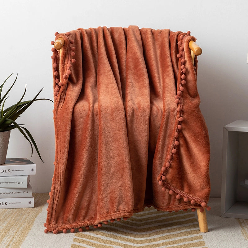 Tassel Ball Solid Color Blanket Sofa Dormitory Blanket Gift Air Conditioning Blanket