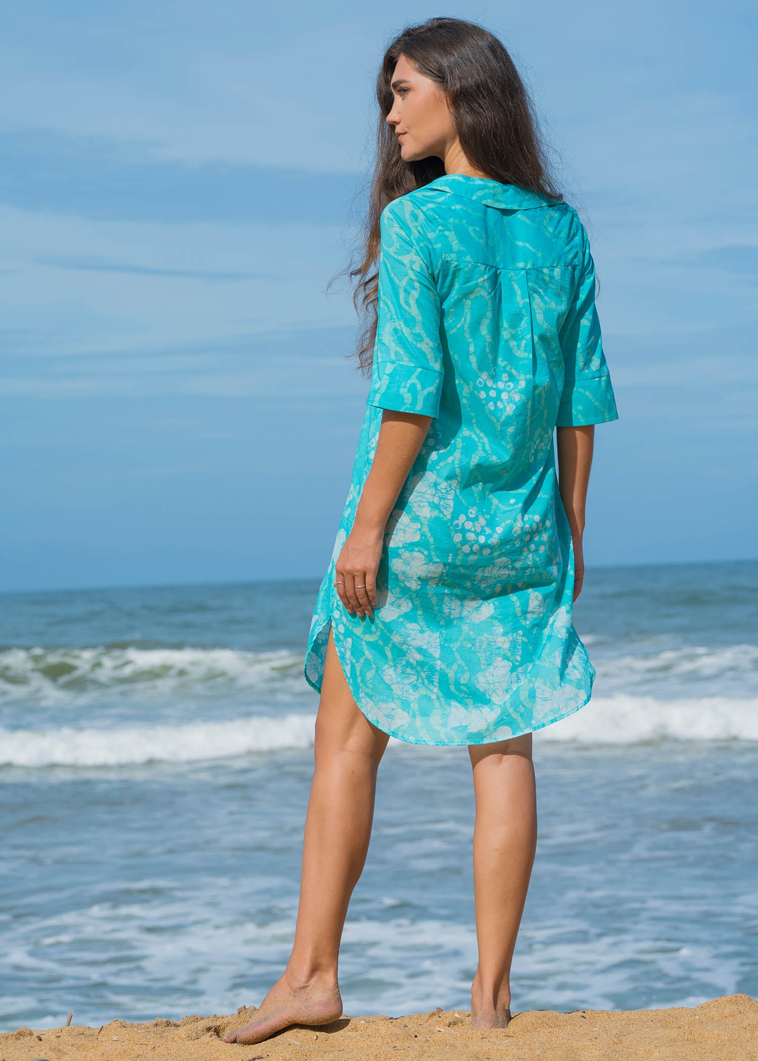 Aquatic Fish Hand Printed Shirt dress