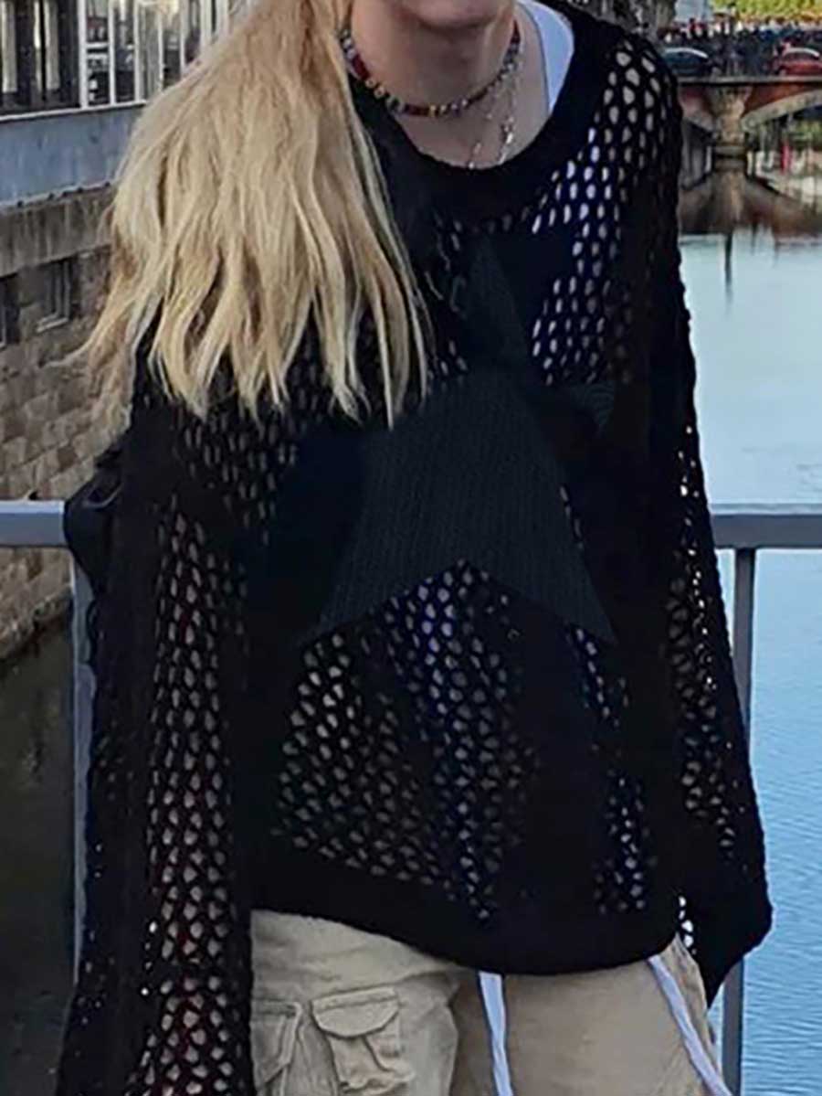 Slouchy Style Star Loose Long Sleeve Knit Sweater