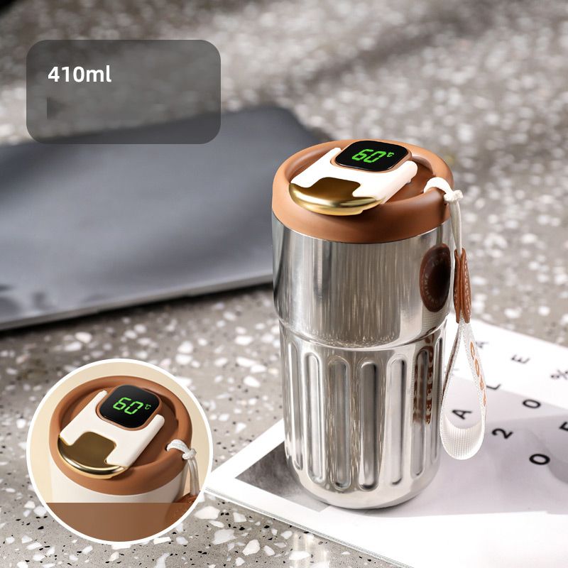 Coffee thermos mug with temperature display