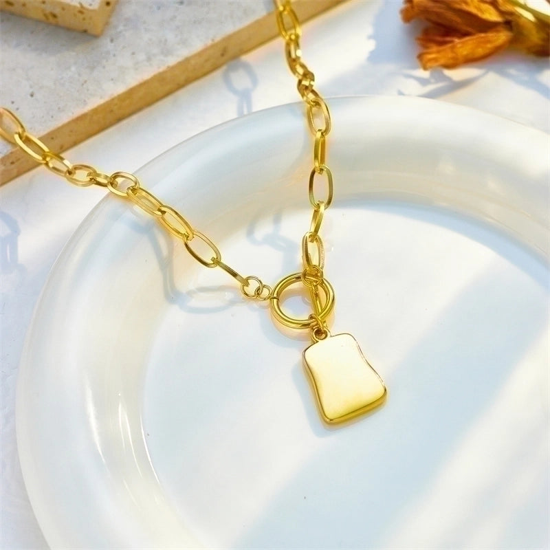 304 Stainless Steel 18K Gold Plated Korean Style Toggle Plating Square Necklace