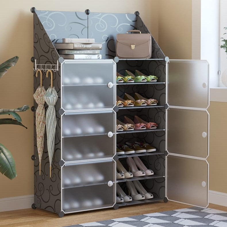2 Column 7 Layer 6 Door Shoe Rack . Portable Plastic Shoe Rack with Door