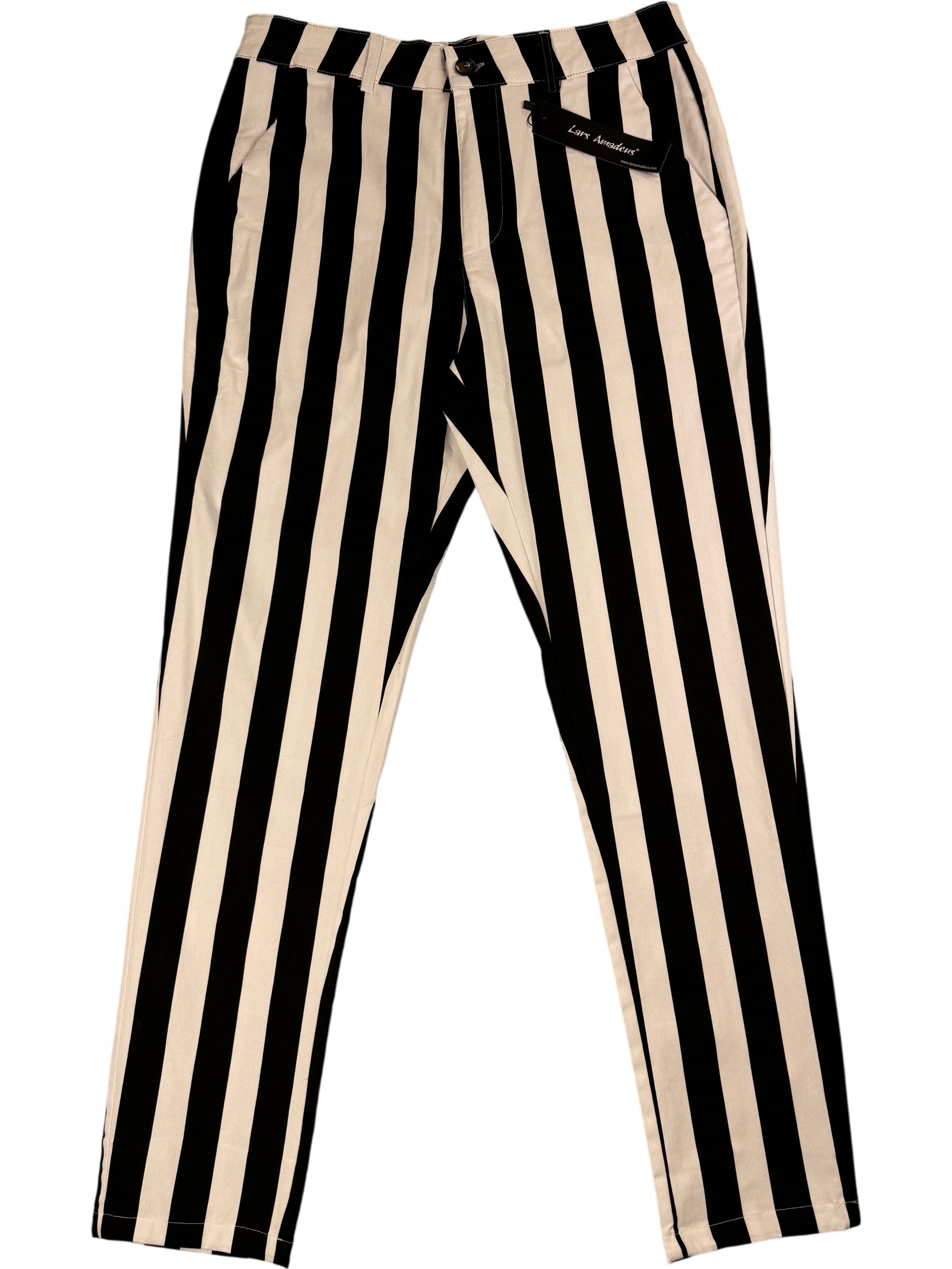 Lars Amadeus Black and White Striped Trousers