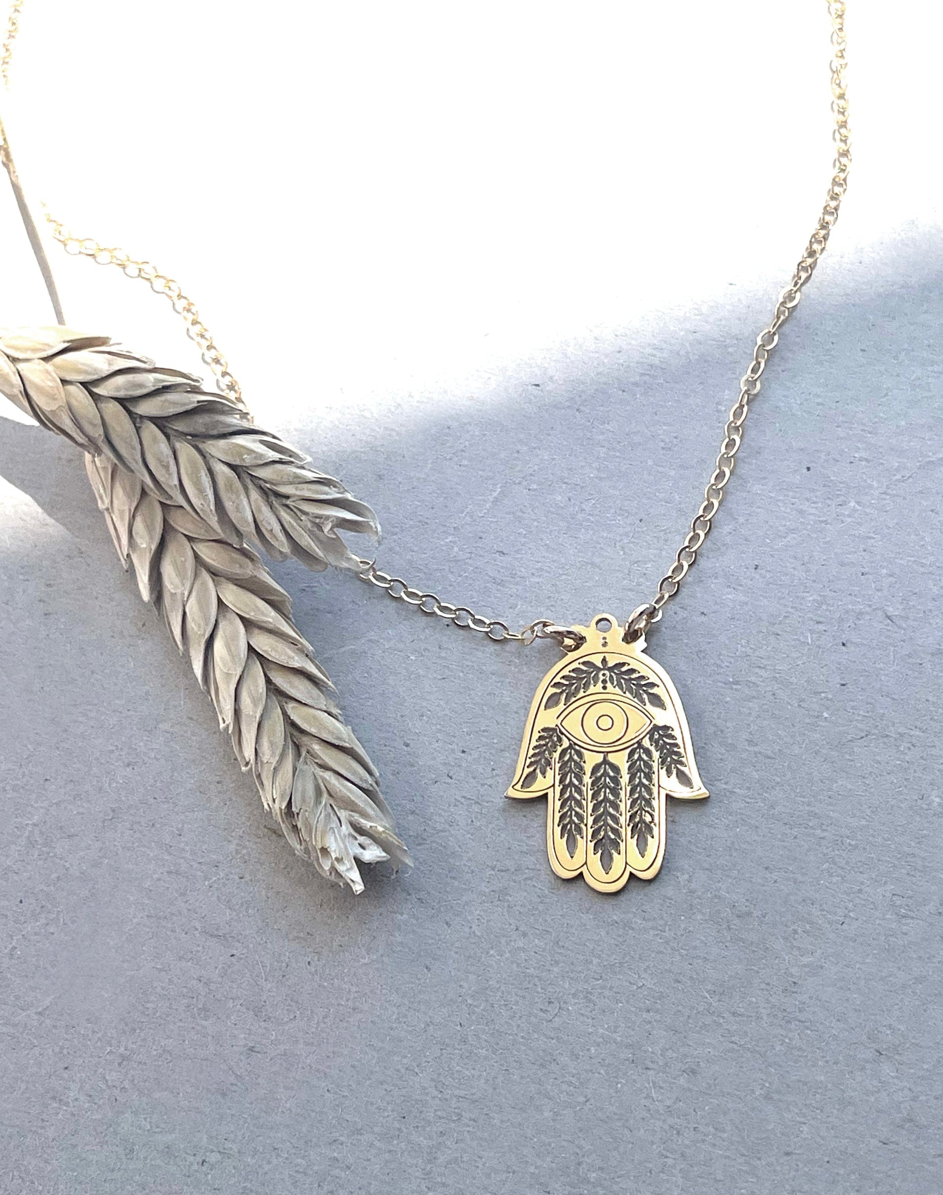 Lily Evil Eye and Hamsa Necklace - Gold Plated or Sterling Silver