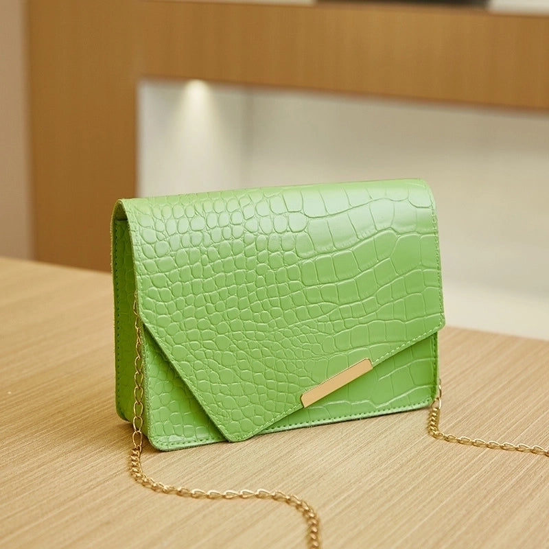 Women's Small Pu Leather Solid Color Crocodile Fashion Square Buckle Crossbody Bag