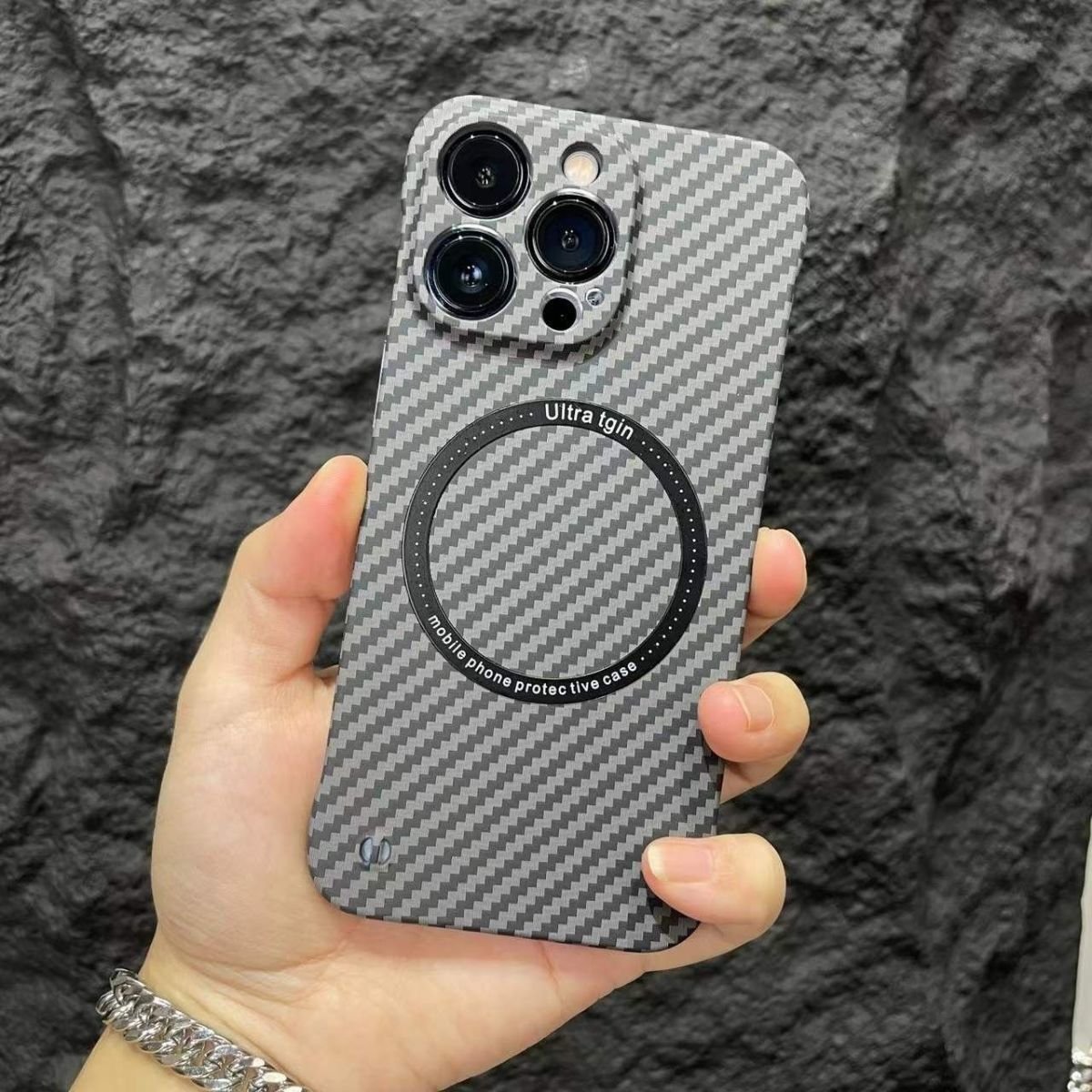 Carbon Fiber Texture Frameless For Magnetic charging iPhone Case