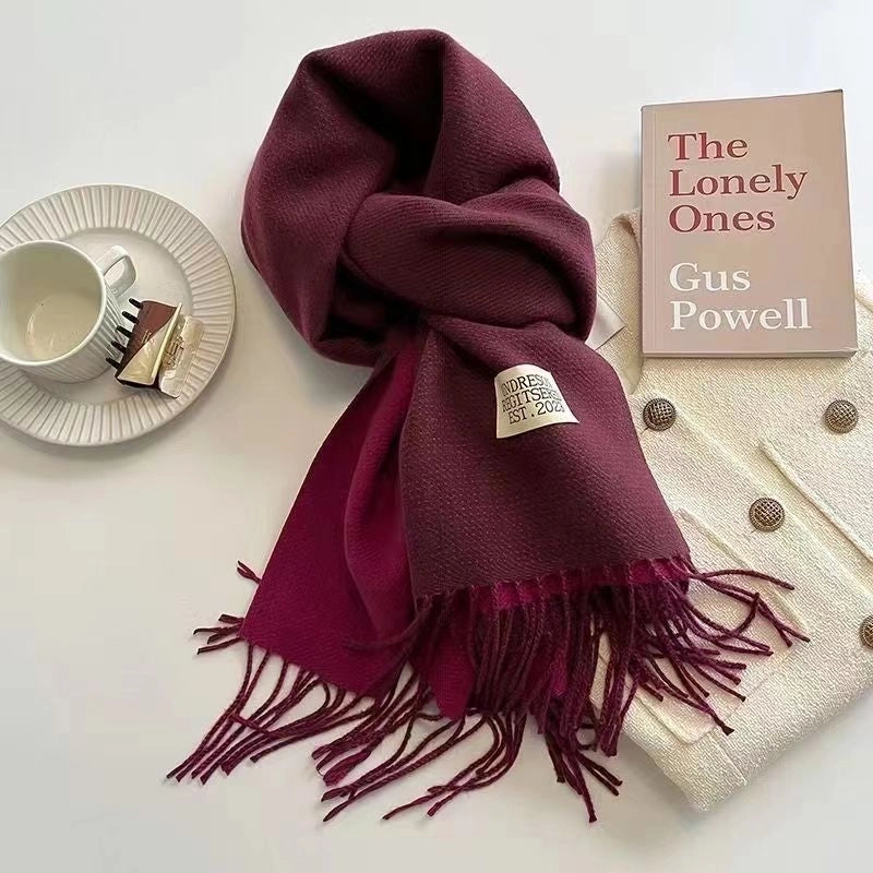 New Autumn And Winter New Pure Color Cashmere-like Double-sided Tassel Scarf Female Thickened Student Dual-use Shawl Fashion