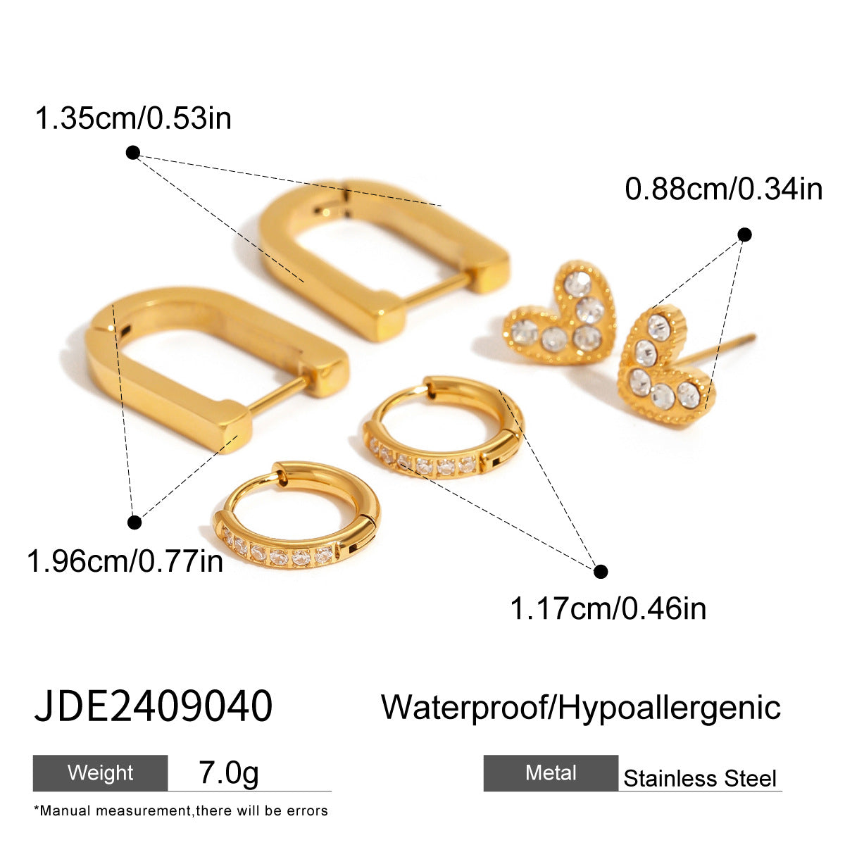 Jie Ding Three Pairs Of Stainless Steel Zircon Earrings Niche Pearl Earrings Titanium Steel Earrings