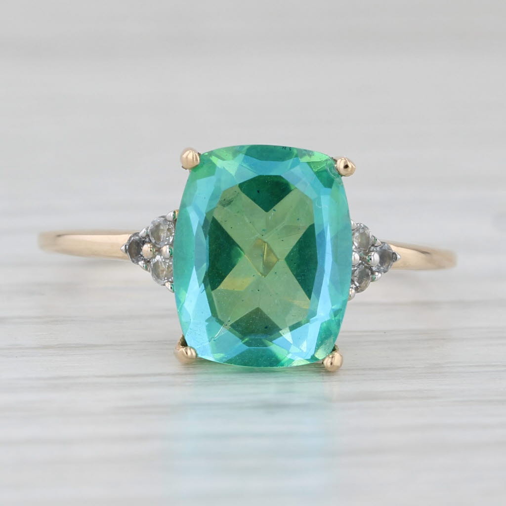 Blue Green Lab Created Quartz Glass Doublet Topaz Ring 14k Yellow Gold Size 8.25