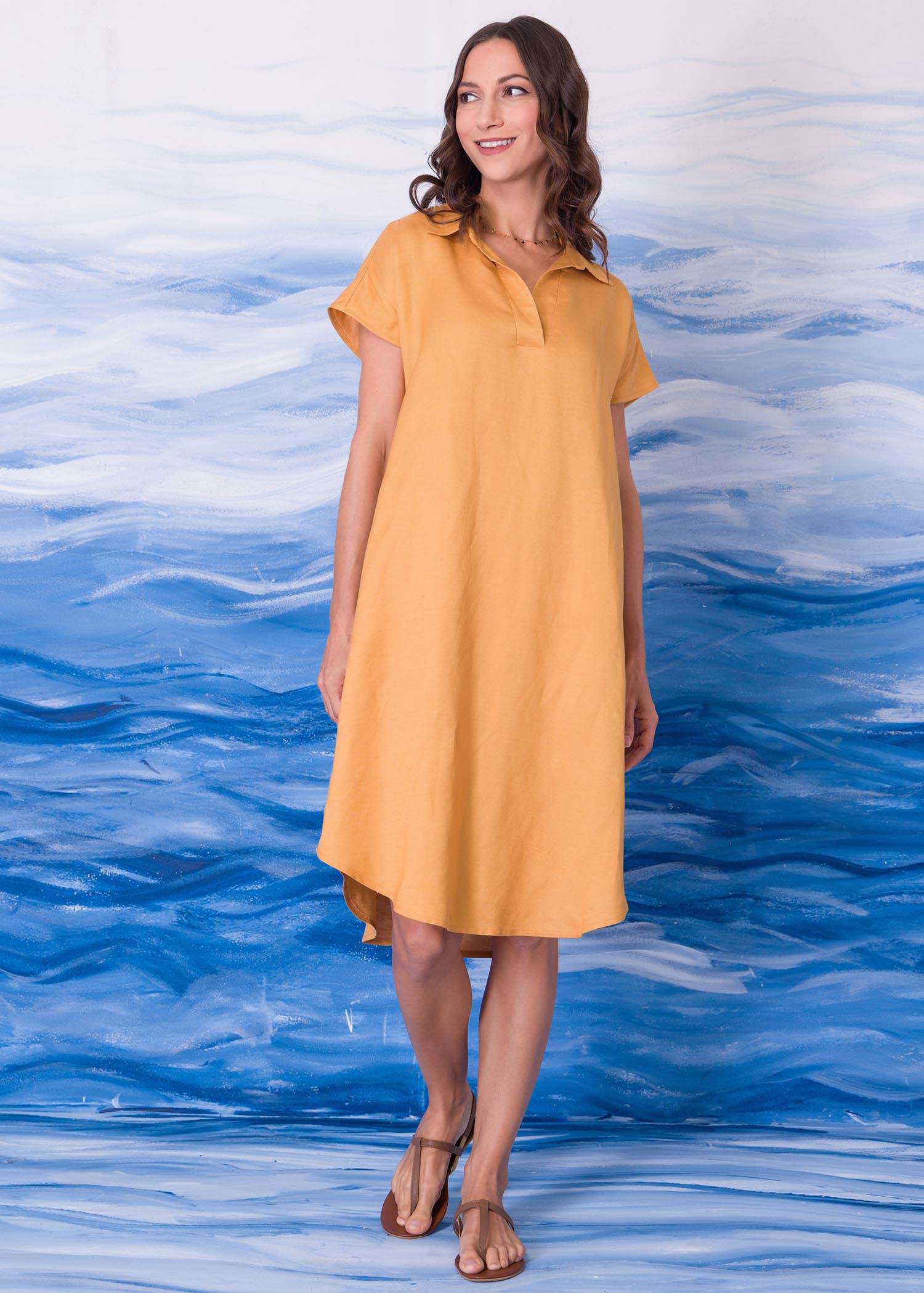 A line dress with open collar