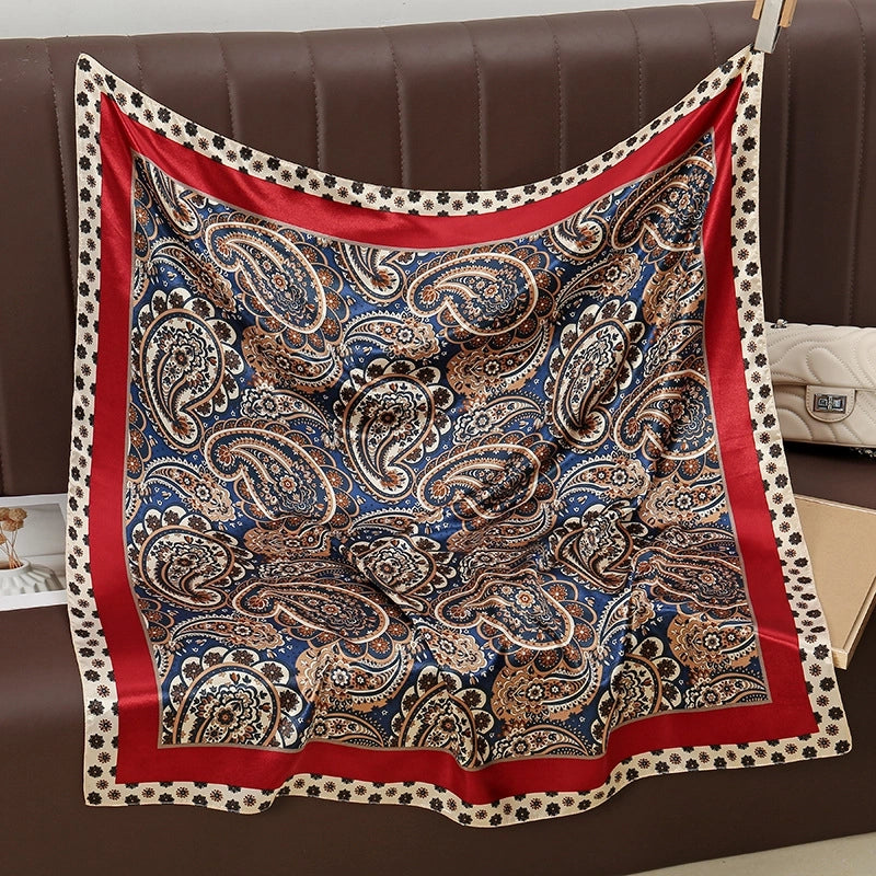 Women's Sweet Pastoral Flower Satin Silk Scarf Kerchief