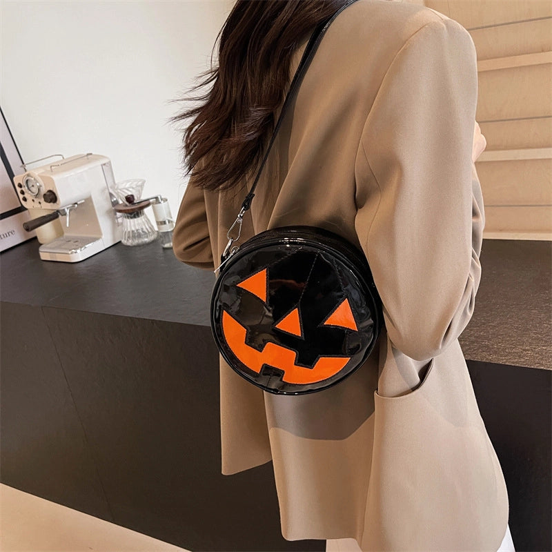 Halloween Women's Small Pu Leather Pumpkin Streetwear Round Zipper Circle Bag