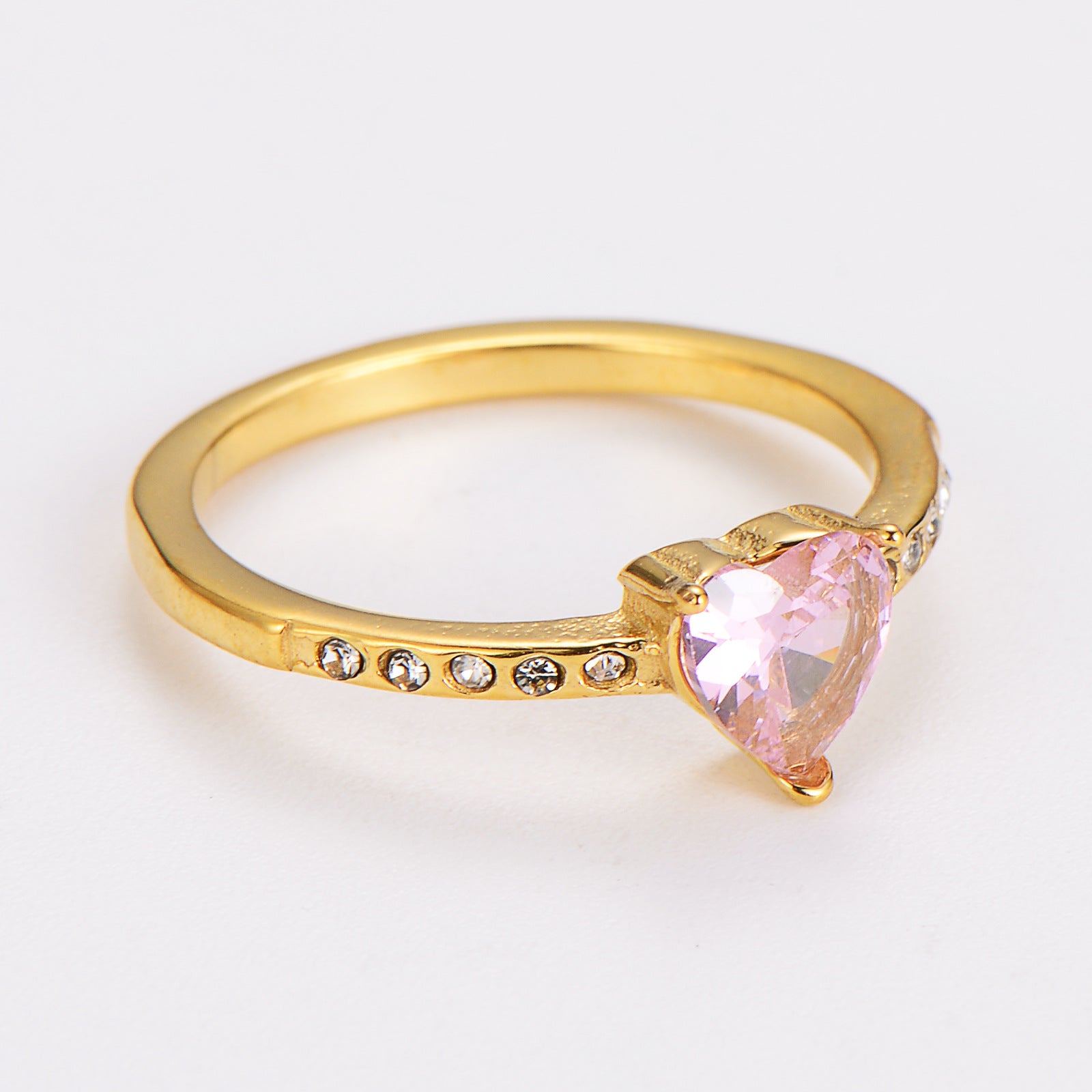 Aml Stainless Steel Inlaid Heart Zircon Colored Diamond Ring All-Match Ring