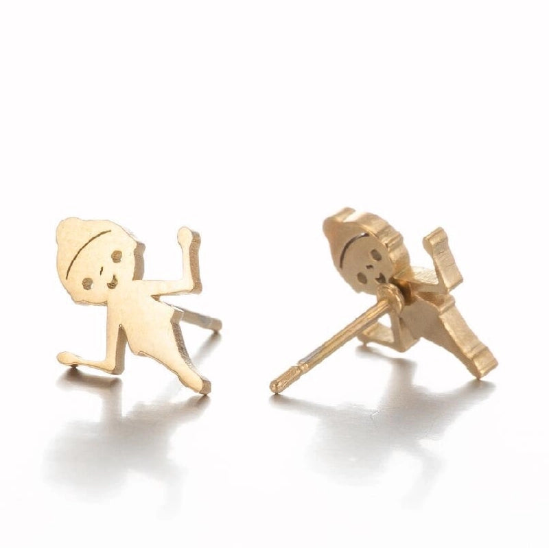 Minimalist Letter Skates Ball Stainless Steel Plating Hollow Out Ear Studs 1 Pair