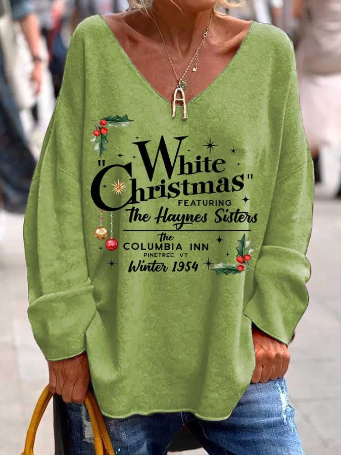 Women's Christmas Printed Long Sleeve V-Neck Casual Sweatshirt