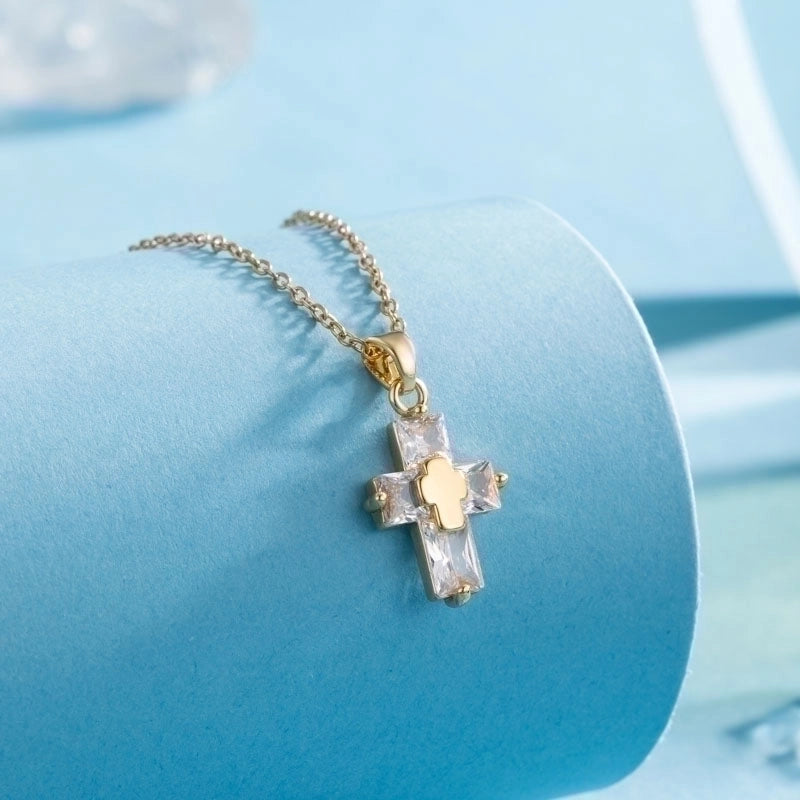 Stainless Steel Titanium Steel 18K Gold Plated Elegant Plating Inlay Cross Heart Shape Flower Zircon Pendant Necklace