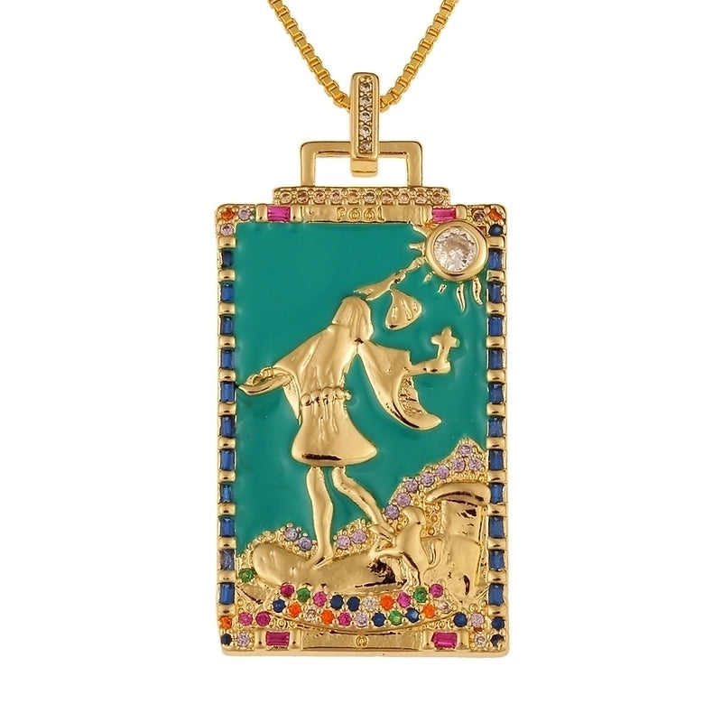 Fashion New Oil Drop Tarot Pendant Copper Zircon Necklace