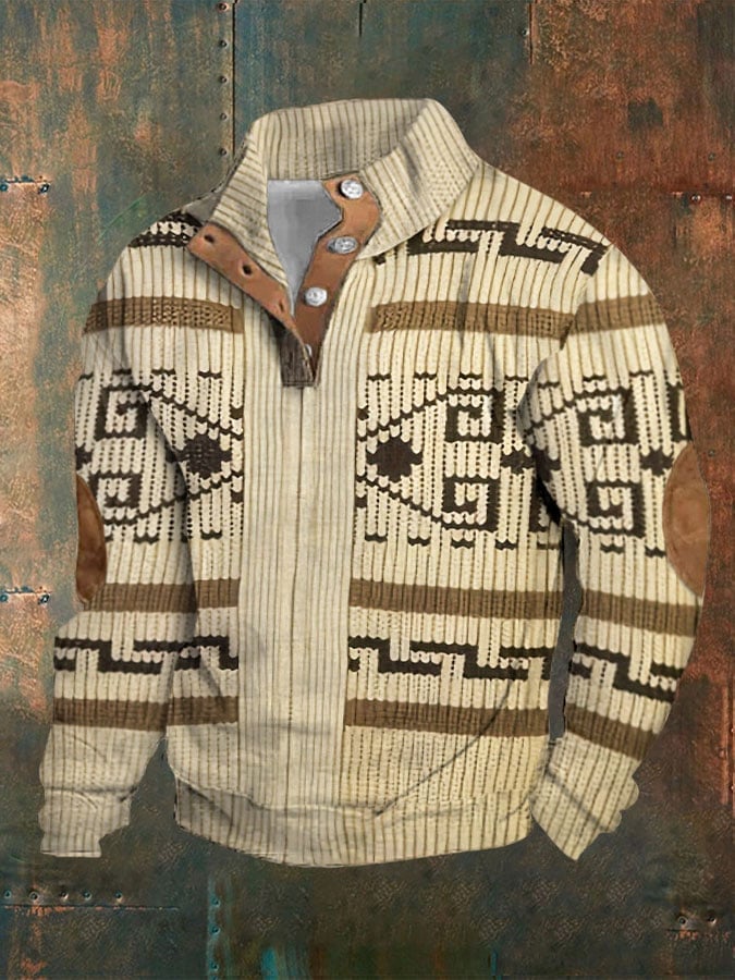 Men's Ethnic Pattern Stand Collar Pullover