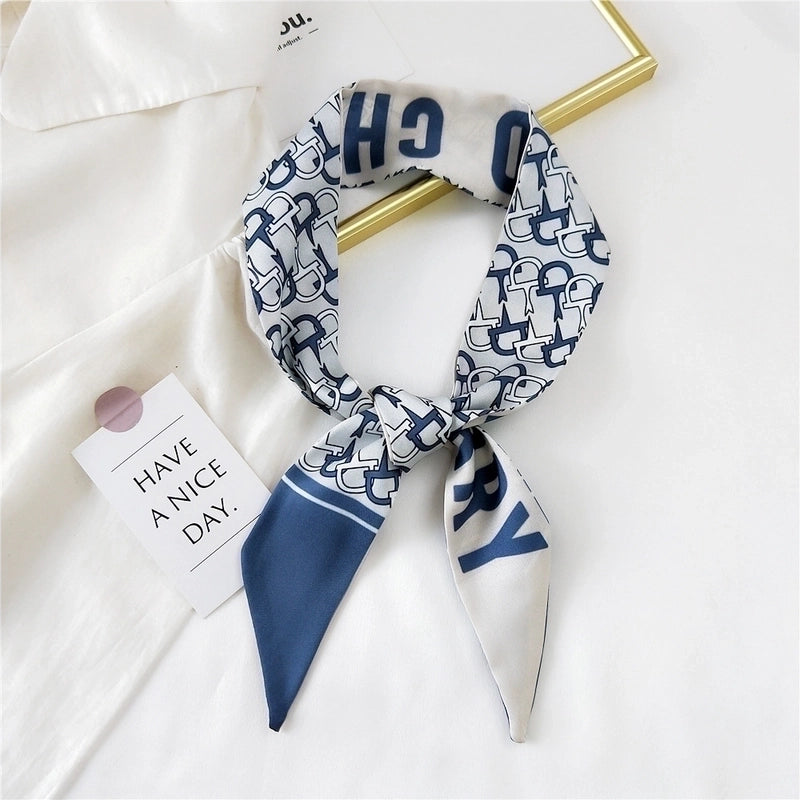 Fashion Streamer Printing Bow Silk Scarf
