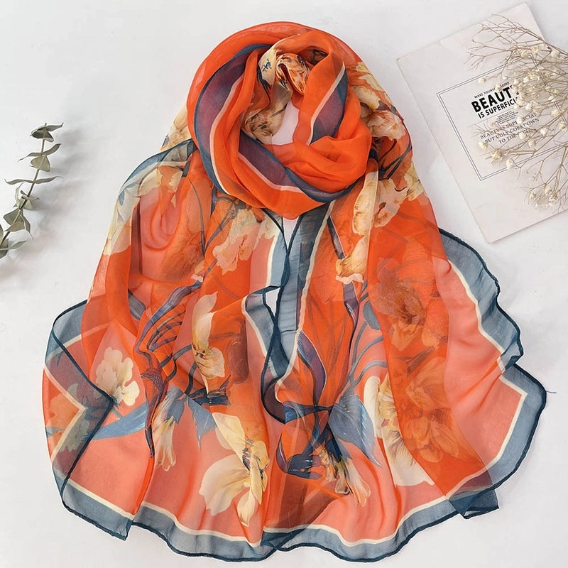 Women's Vacation Color Block Floral Polyester Silk Scarves